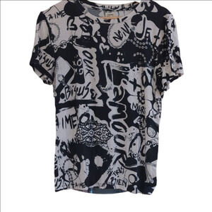 ​L'AGENCE Black White French Graphic Print Tee Shirt Size L